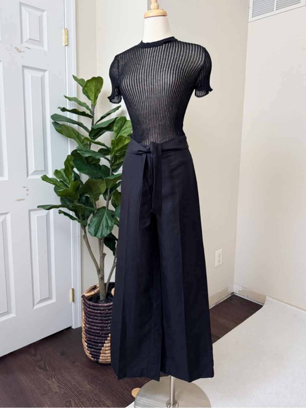 Loft black linen blend wide leg dress pants